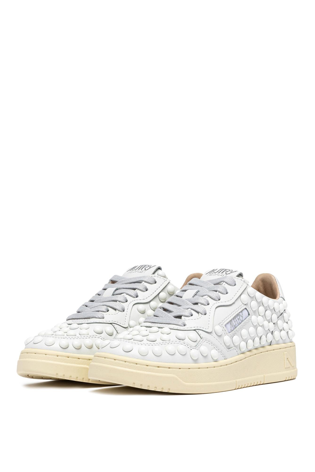 Sneaker femme medalist en cuir avec sphères blanches