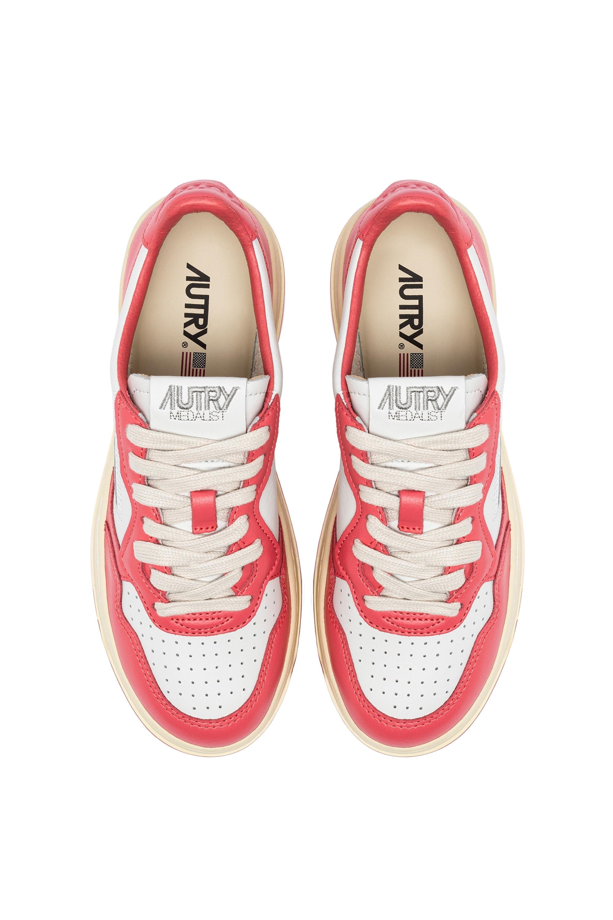 Sneaker femme medalist bicolore en cuir blanc/rose intense