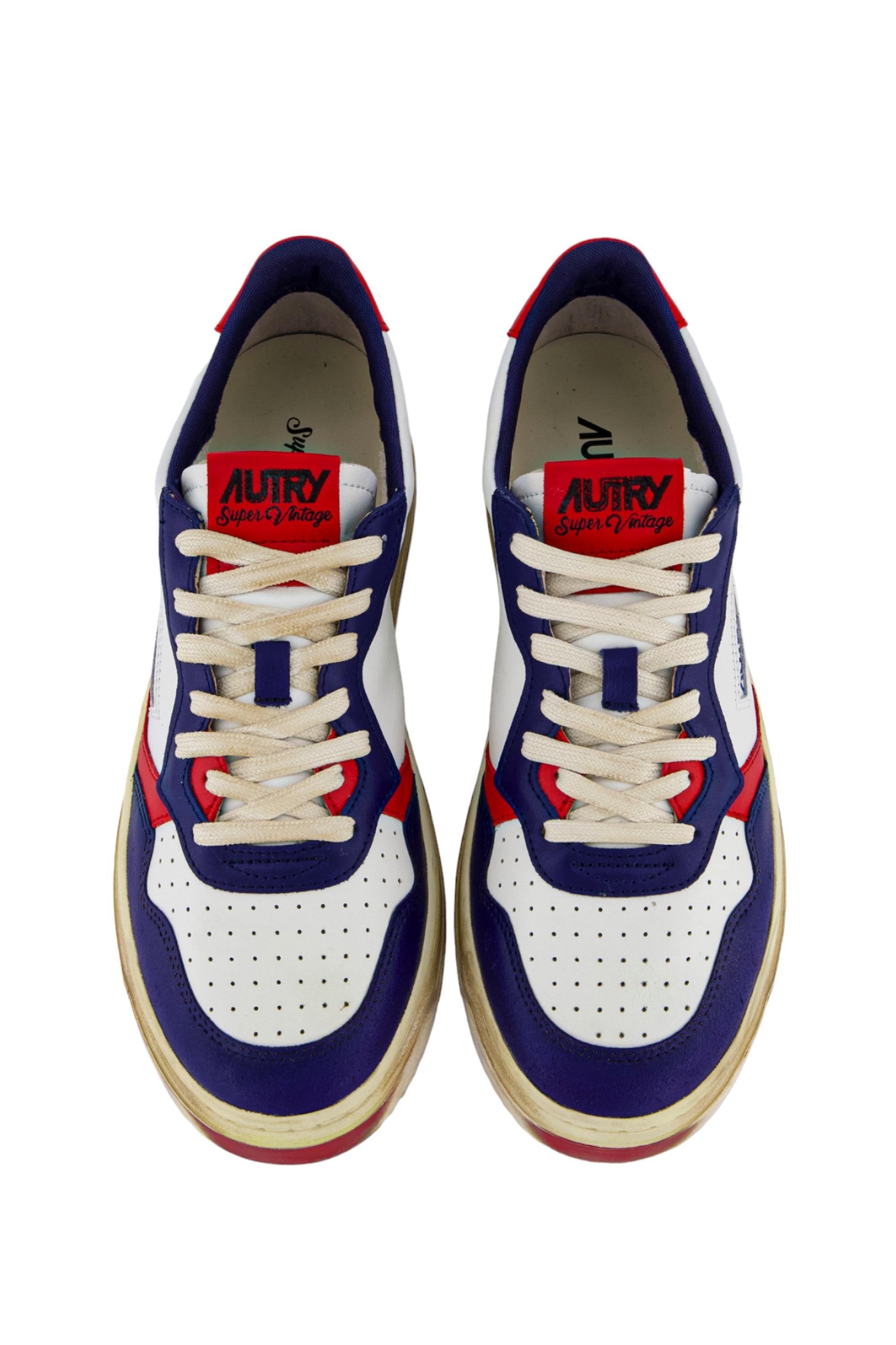 Sneaker super vintage en cuir rouge et bleu