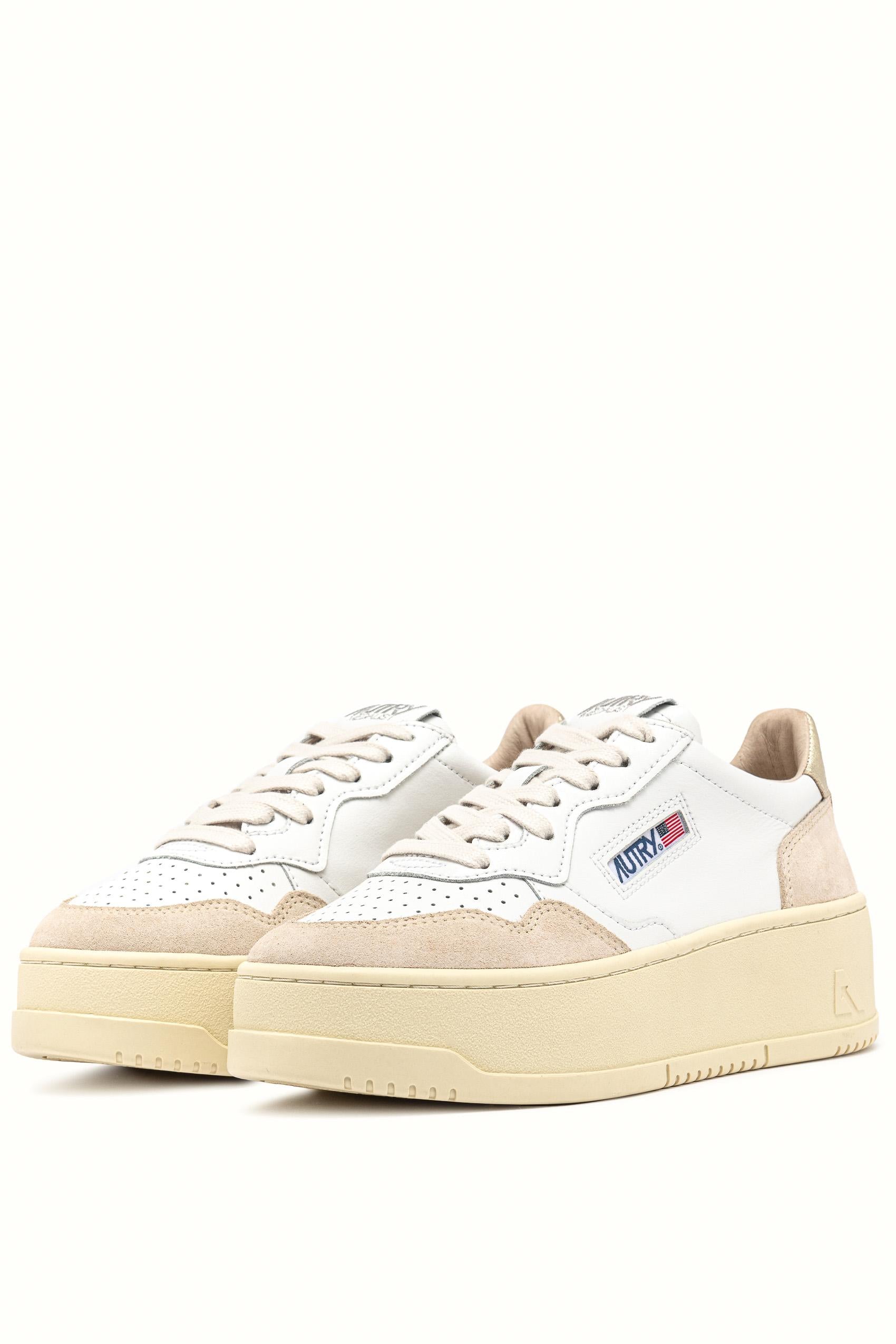 Sneaker femme platform bimatière en cuir et daim
