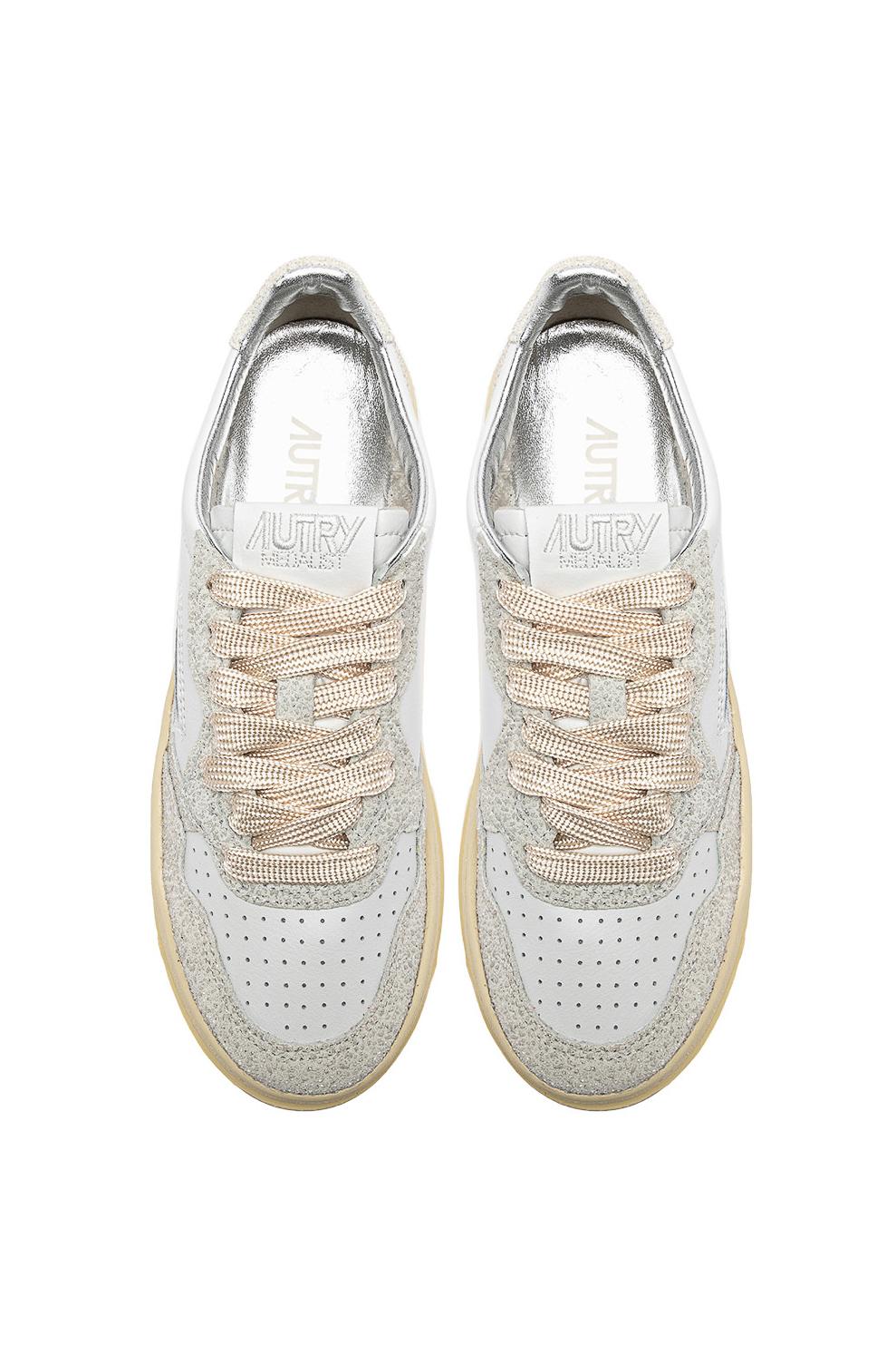 Sneaker femme platform bimatière en cuir e strass