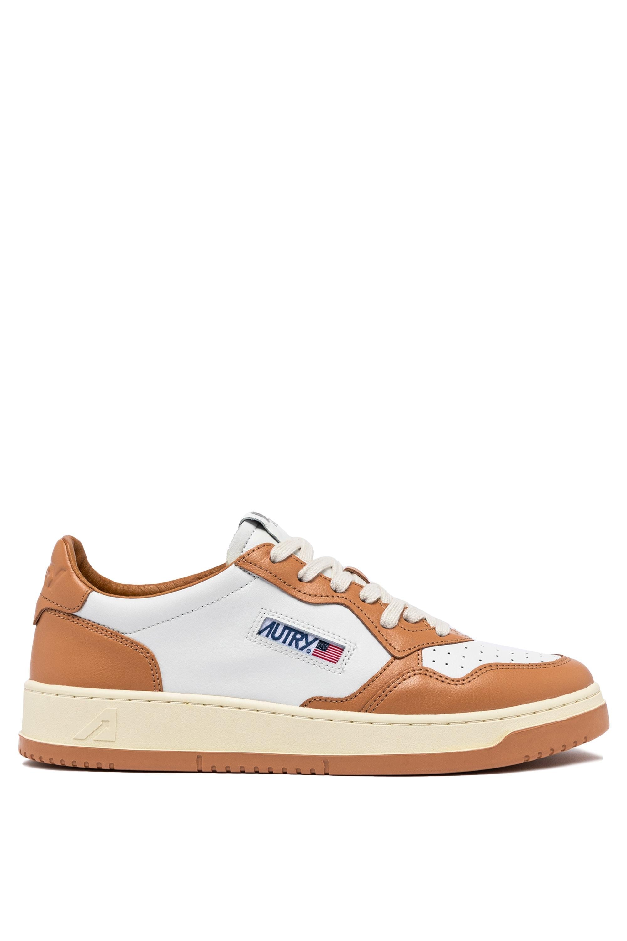 Sneaker femme medalist bicolore en cuir blanc/noisette