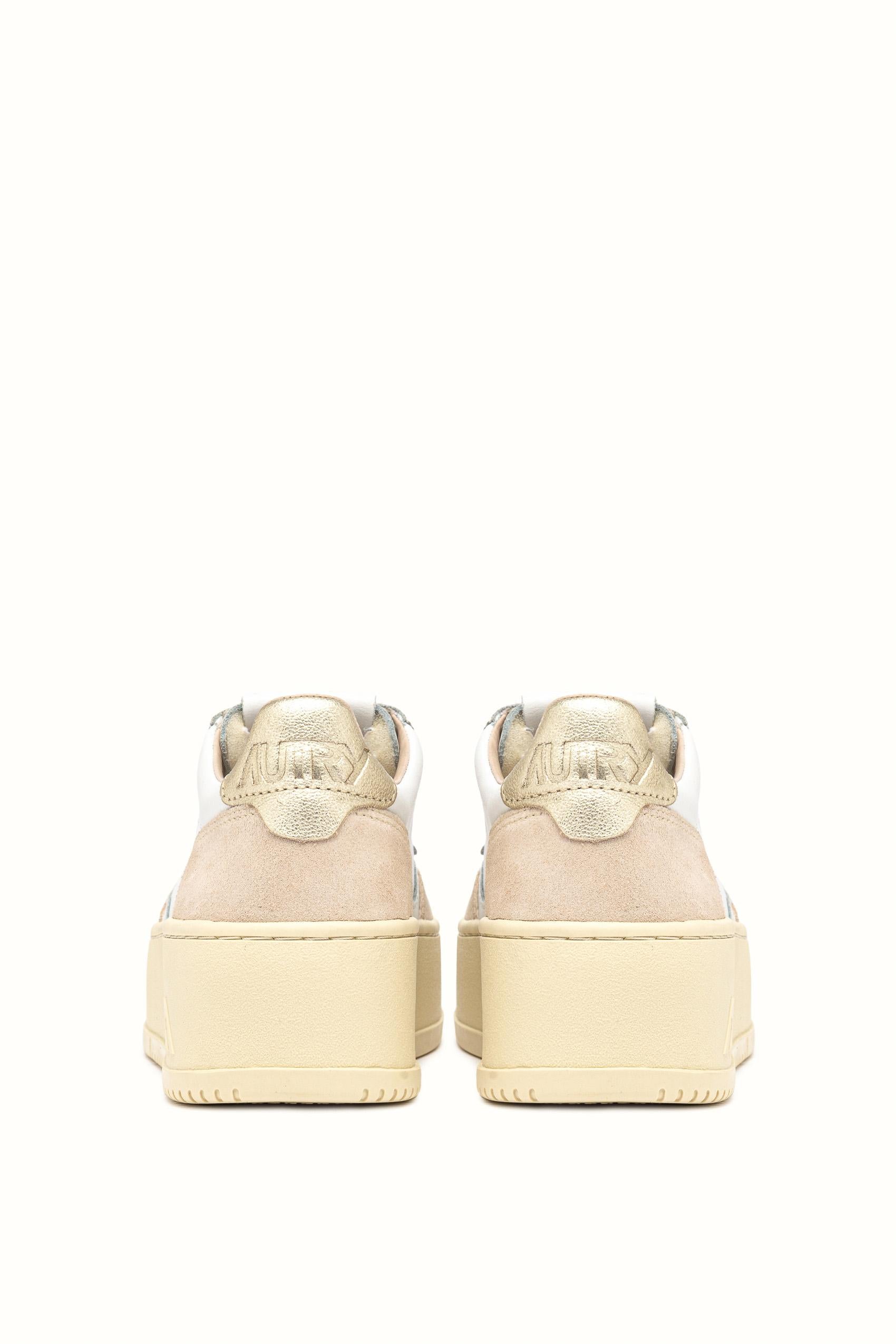 Sneaker femme platform bimatière en cuir et daim