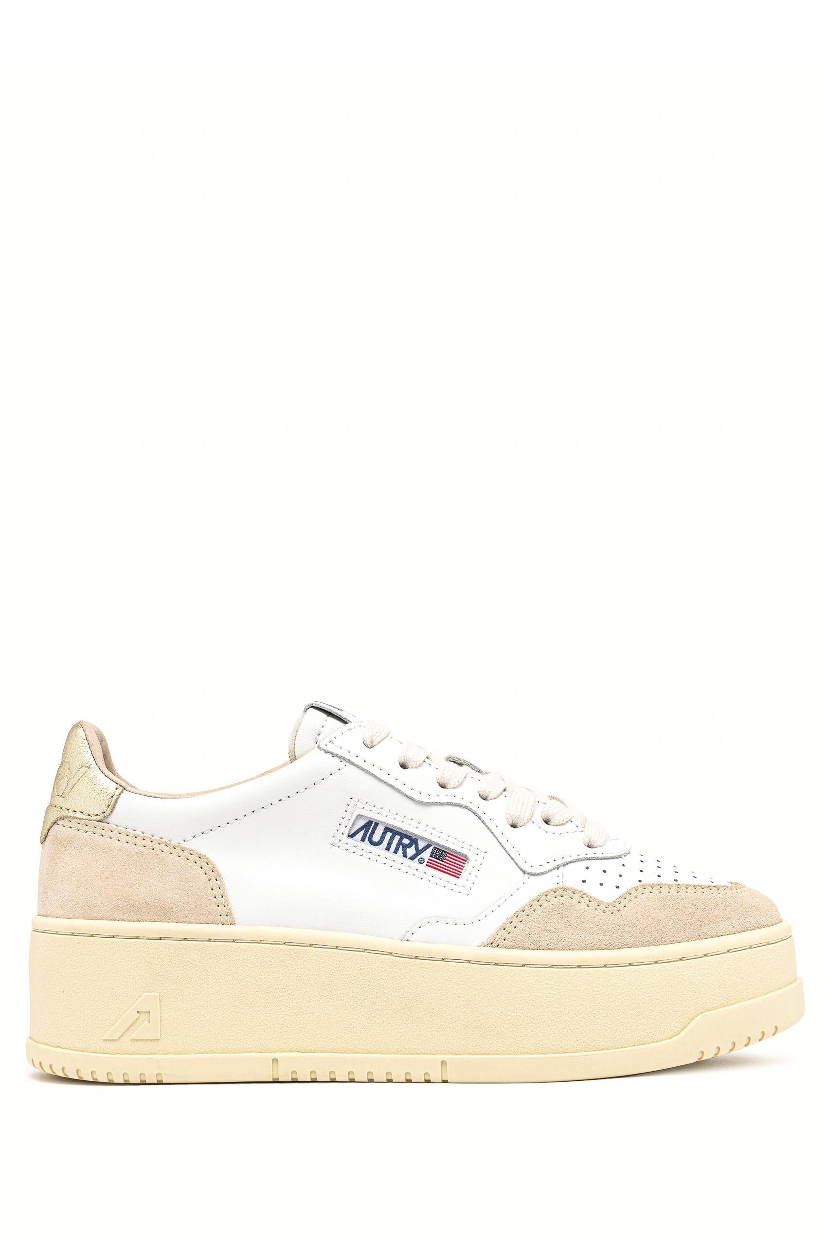 Sneaker femme platform bimatière en cuir et daim