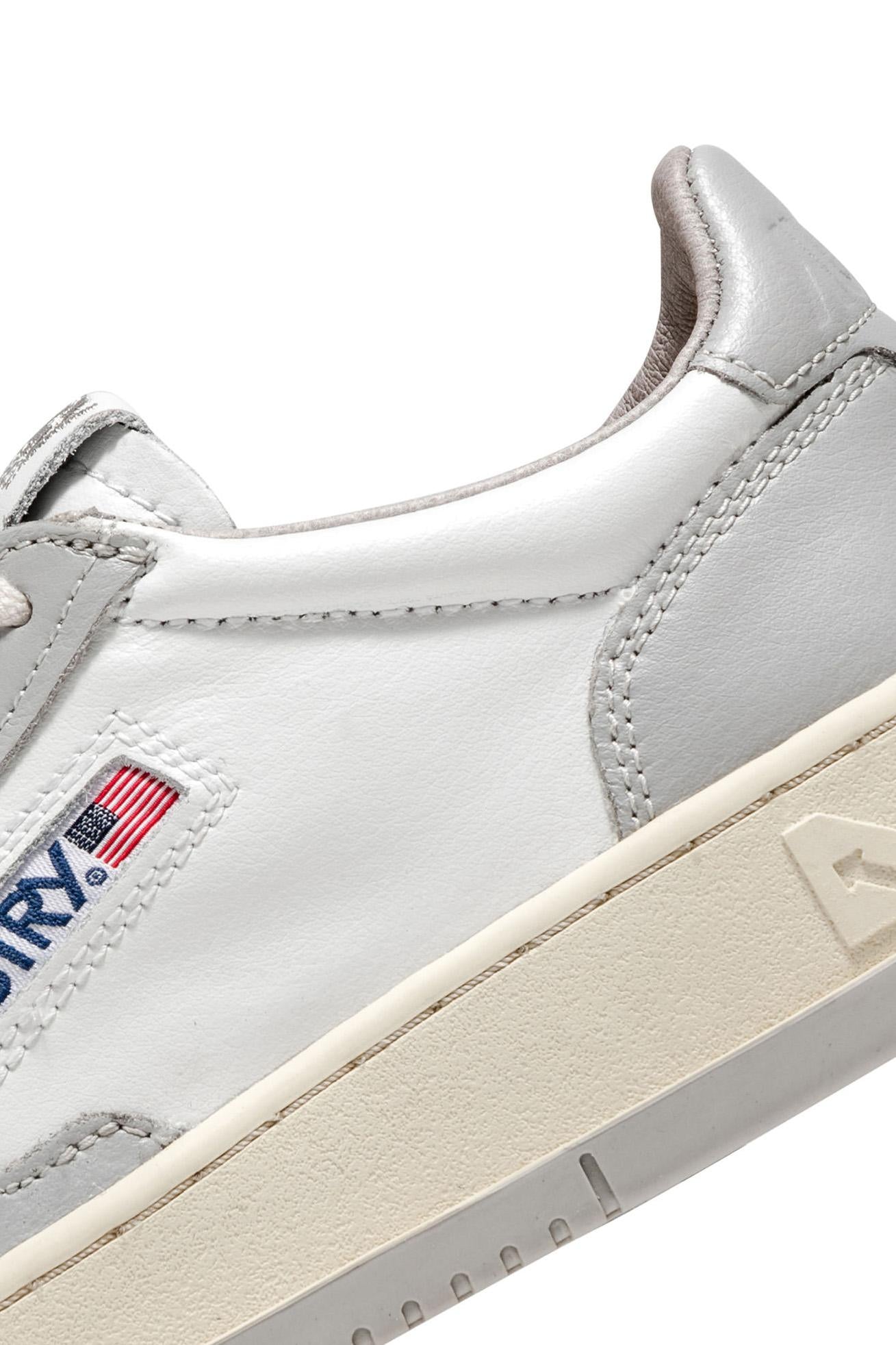 Sneaker medalist en cuir bimatière bianco-grigio