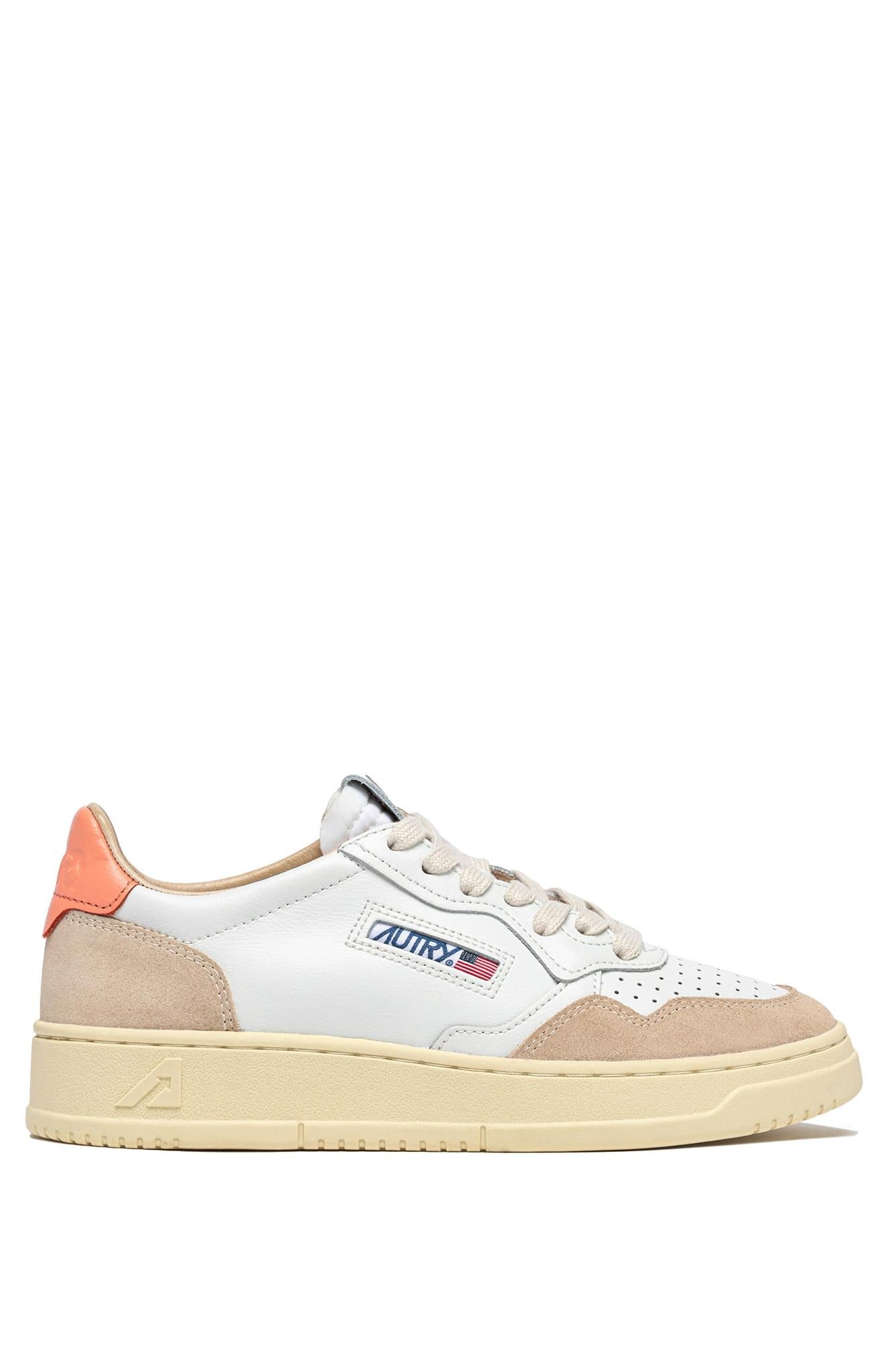 Sneaker femme medalist en cuir et daim contrefort pêche
