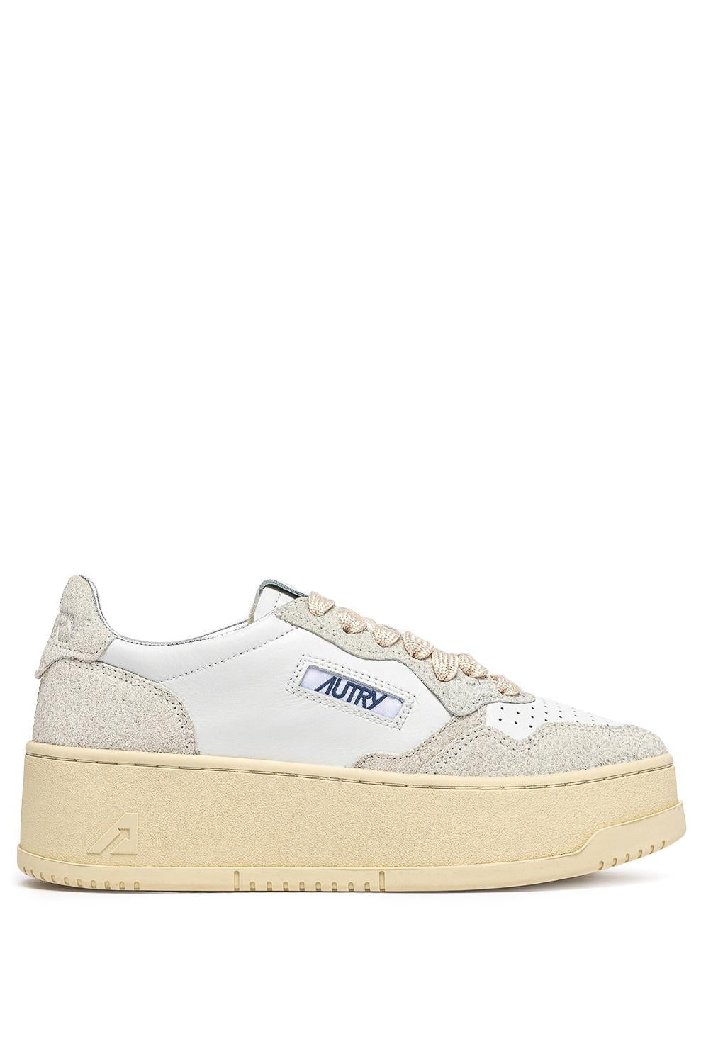 Sneaker femme platform bimatière en cuir e strass