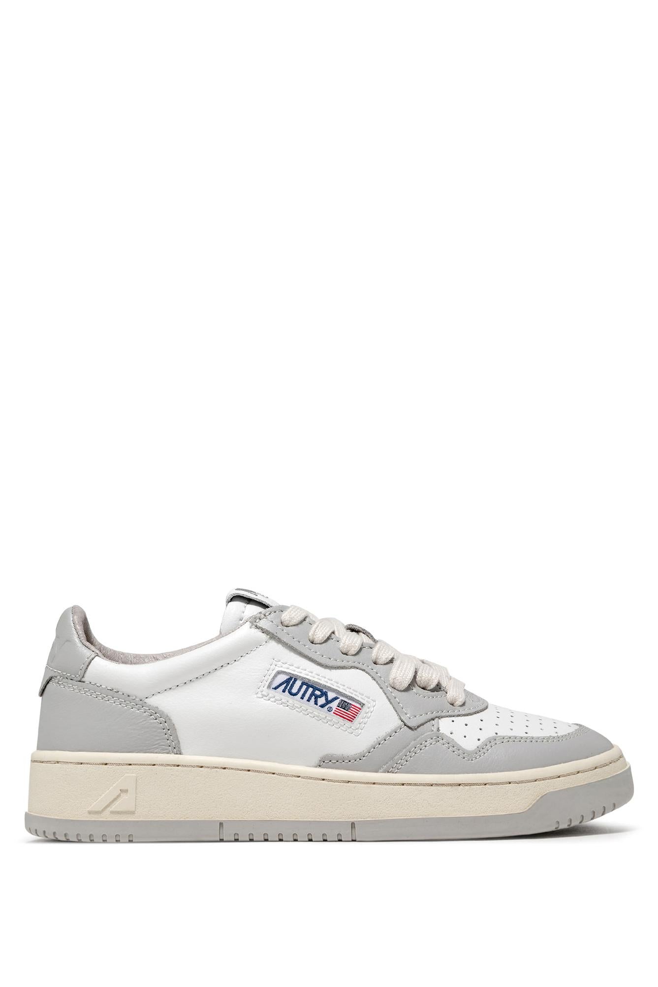 Sneaker medalist en cuir bimatière bianco-grigio