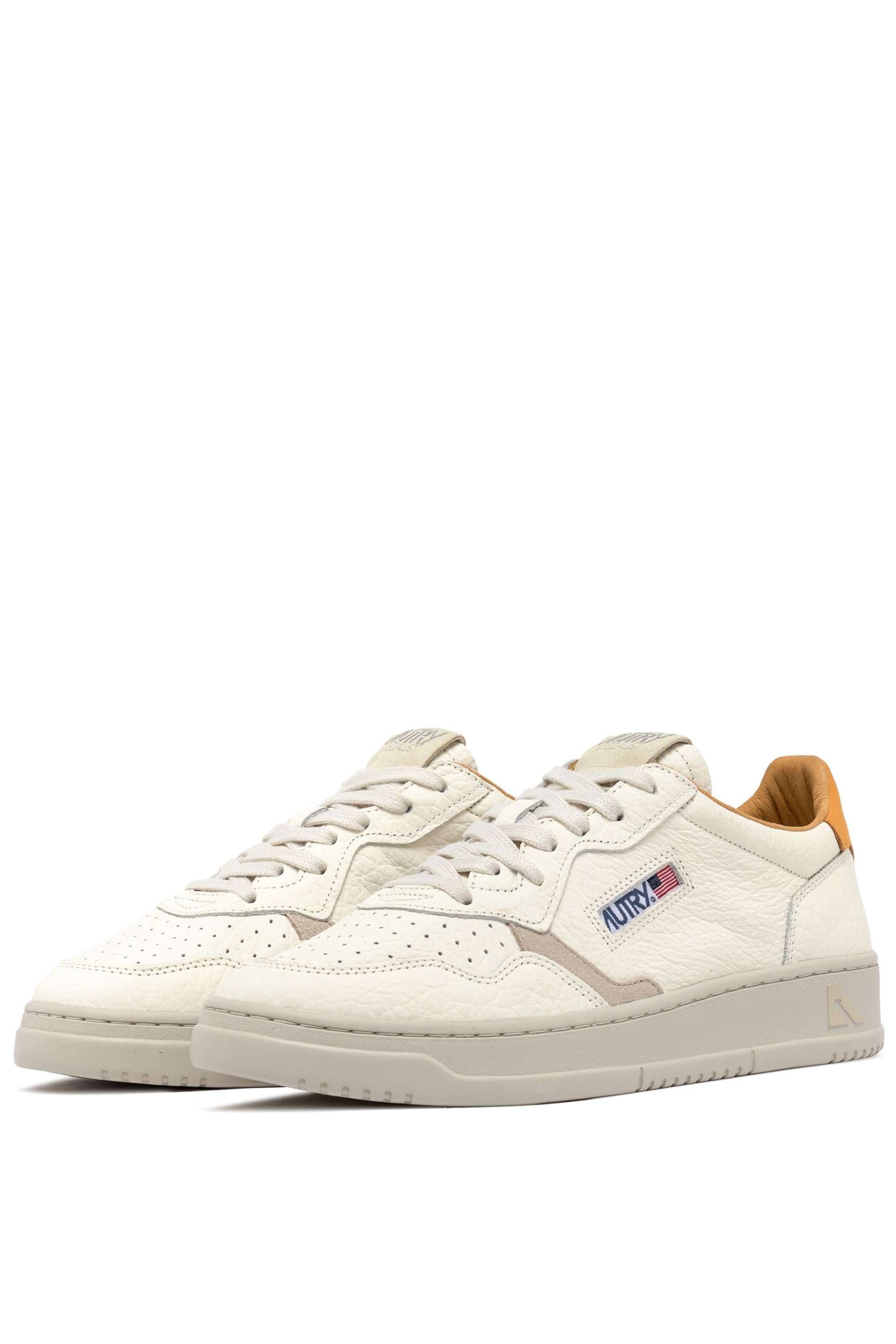 Sneaker medalist basse en cuir effet éléphant contrefort ocre