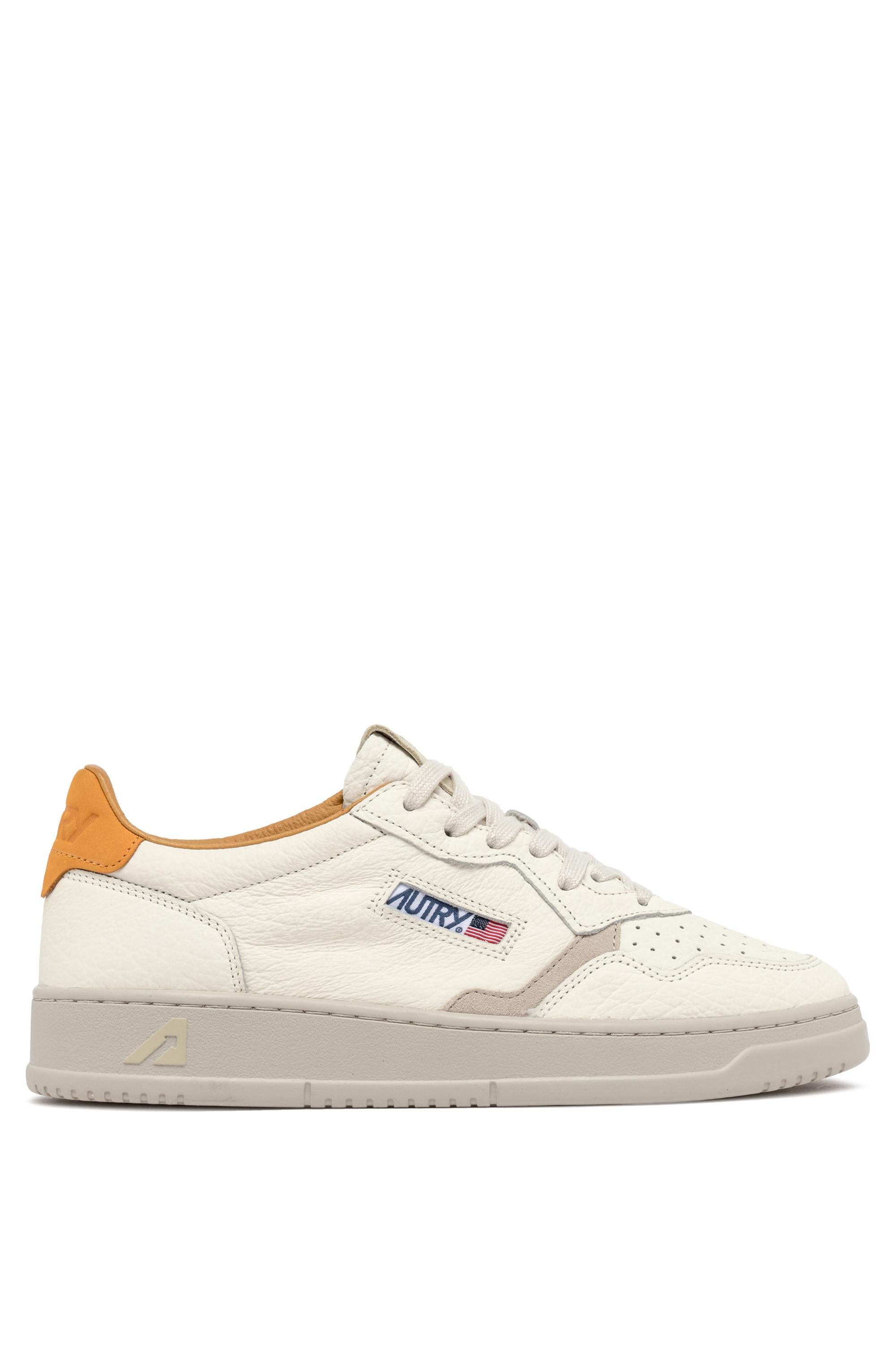 Sneaker medalist basse en cuir effet éléphant contrefort ocre