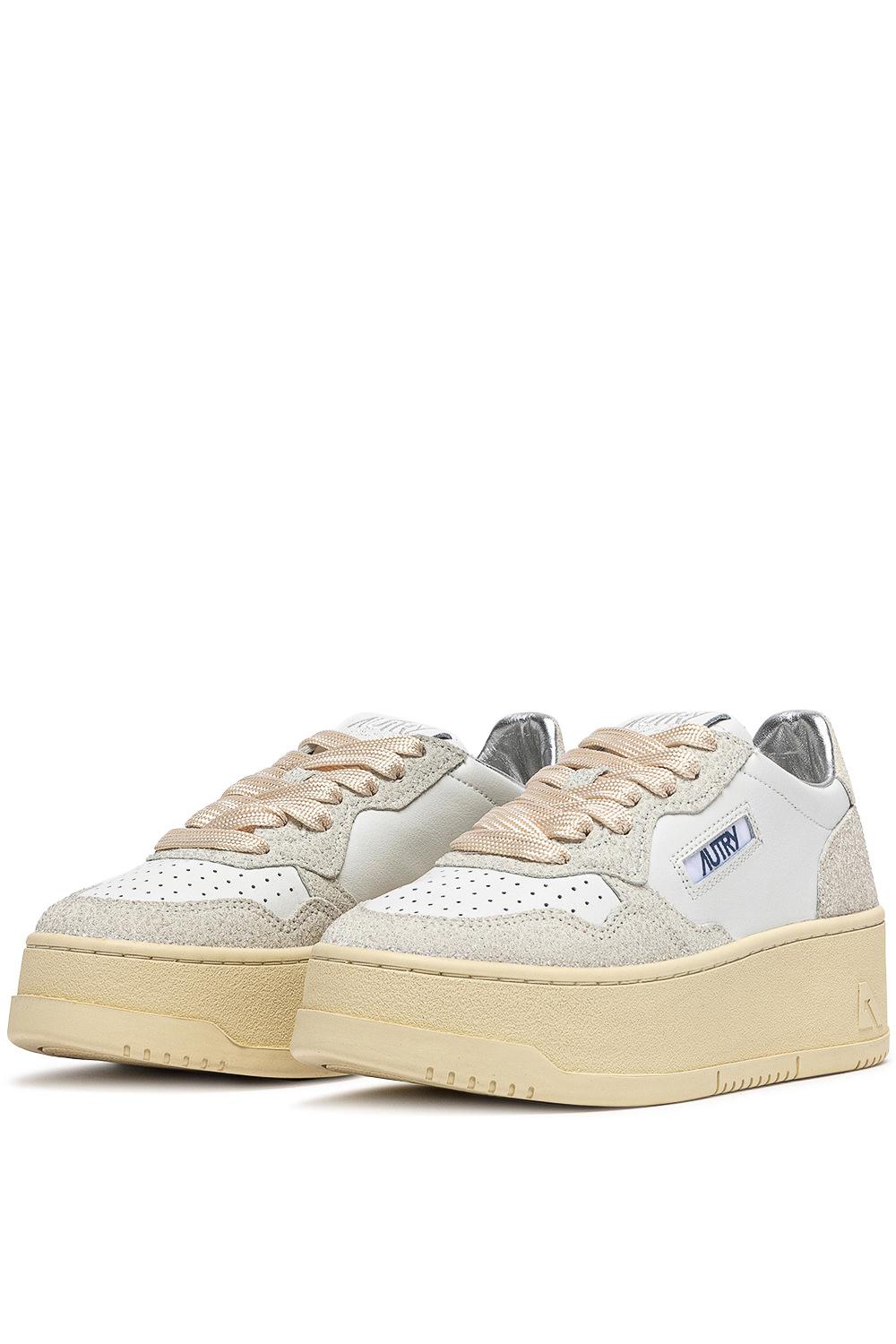 Sneaker femme platform bimatière en cuir e strass